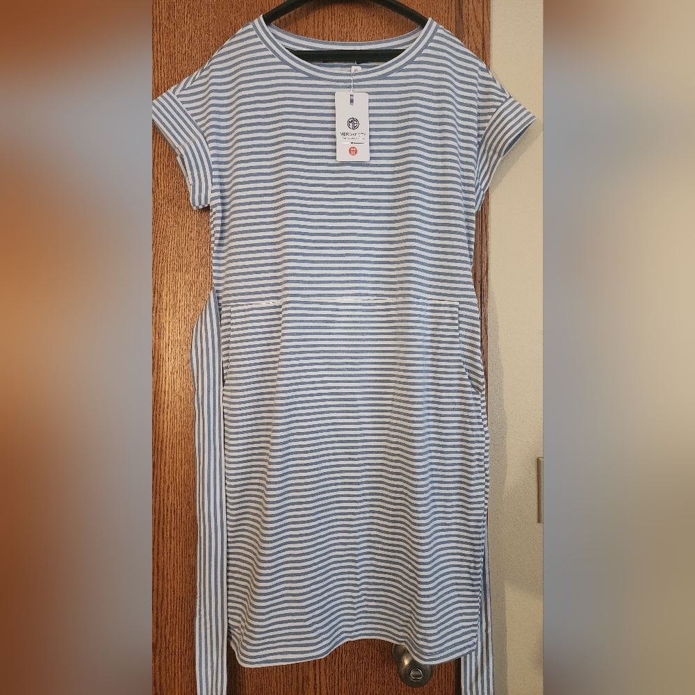 Blue and White Striped Dress